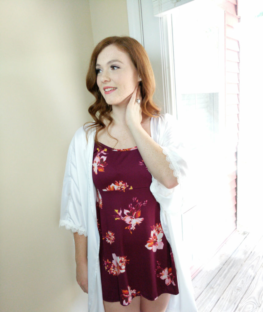 mashed nightgown made using maroon floral fabric.