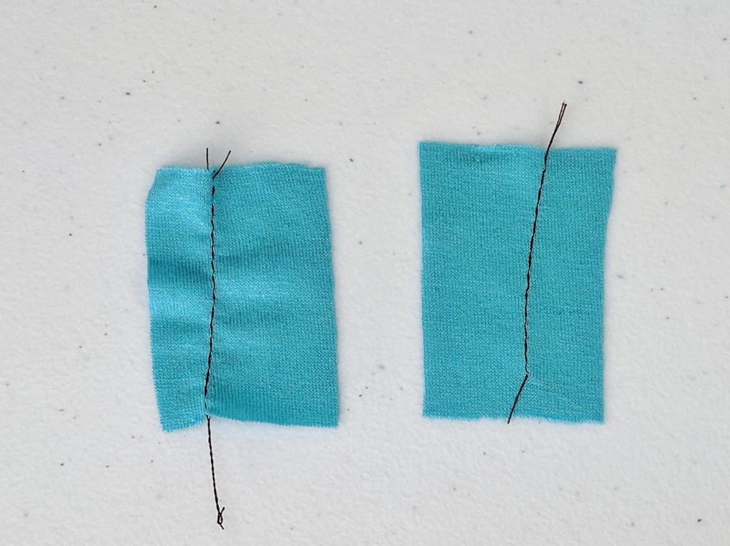 Comparison of fabric sewn using a walking foot and a normal foot. Normal foot in on the left, walking foot on the right.