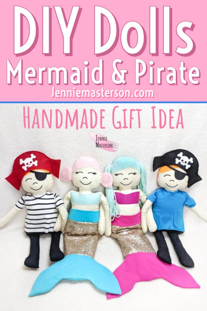 DIY pirate and mermaid dolls, pinterest image.