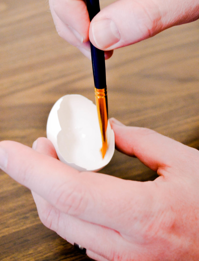 painting Elmer's glue to the inside of the eggshell