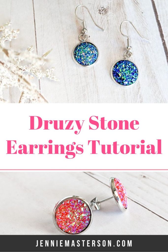 Druzy stone earrings tutorial: Pinterest image.