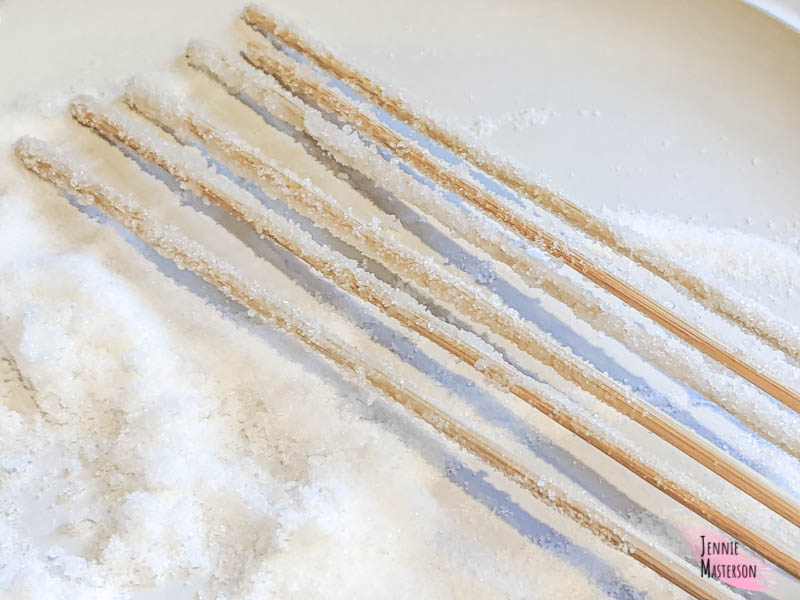 Skewer tips covered with white sugar