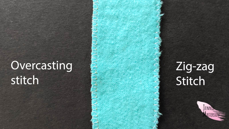 Showing the difference of an overcasting stitch and a zig-zag stitch.