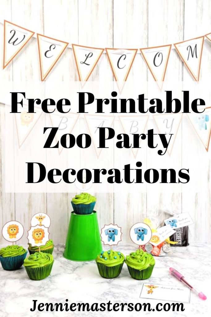 Free Printable Zoo Party Decorations Pinterest Image.