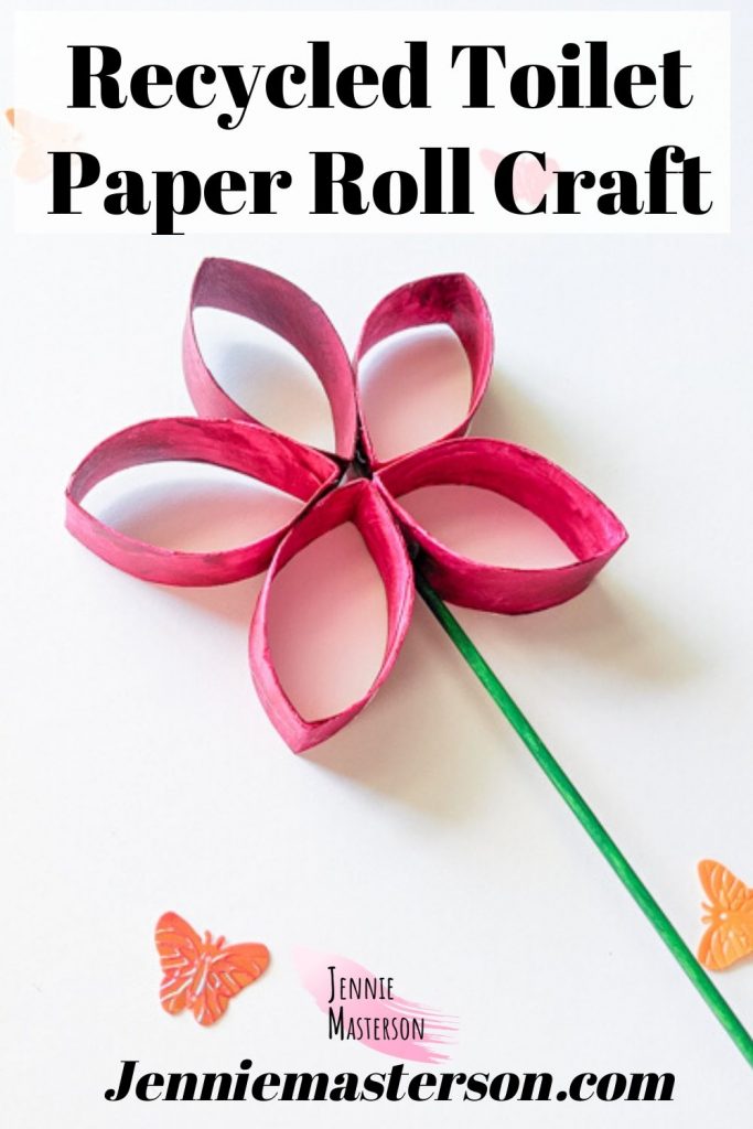 Recycled toilet paper roll flower pinterest image.