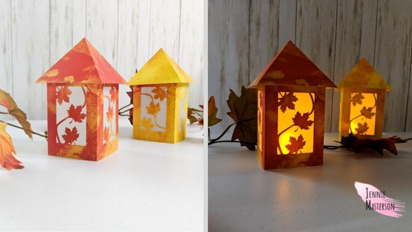 Fall lanterns in day light and in the dark glowing.