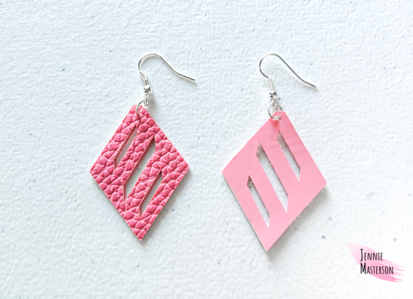 Faux leather earrings with heat transfer vinyl on the back side.