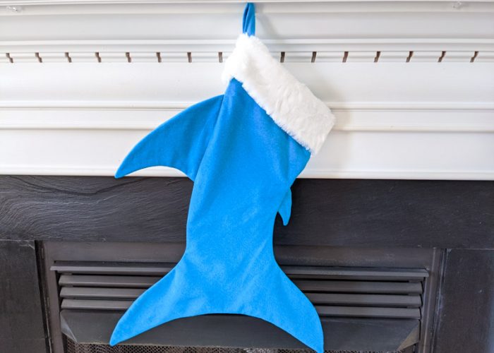 Christmas stocking that looks like a shark.