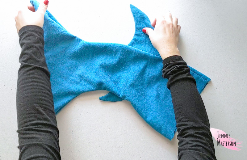 shark stocking turned right side out.