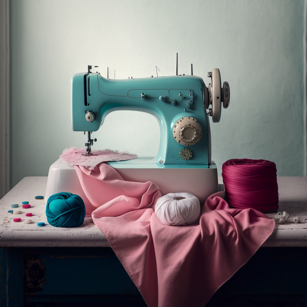Sewing Machine on table with fabric