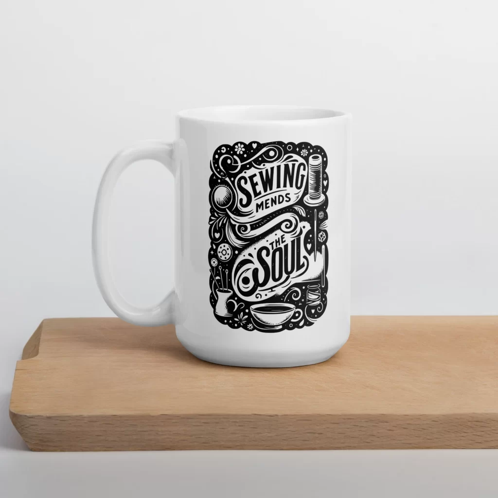 sewing mends the soul coffee mug