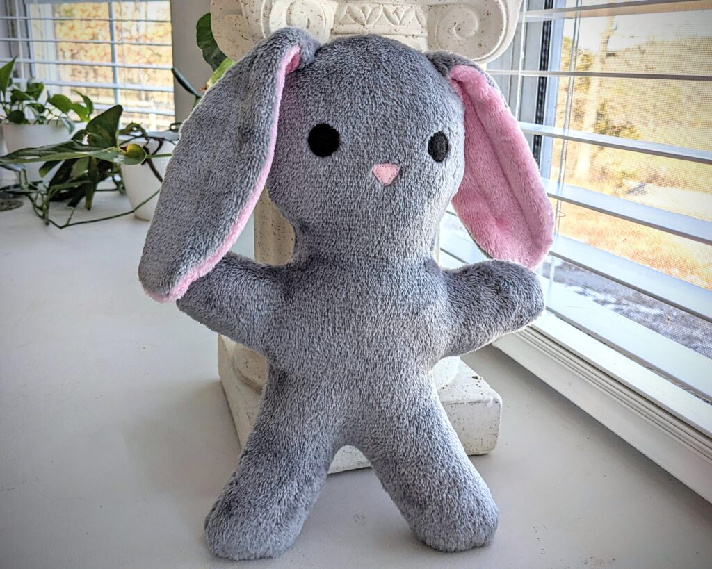 Gray bunny plushie.